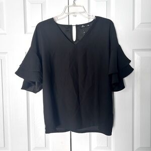 Versona Blouse Flare 3/4 Sleeve Loose Fit V Neck Size Small Black